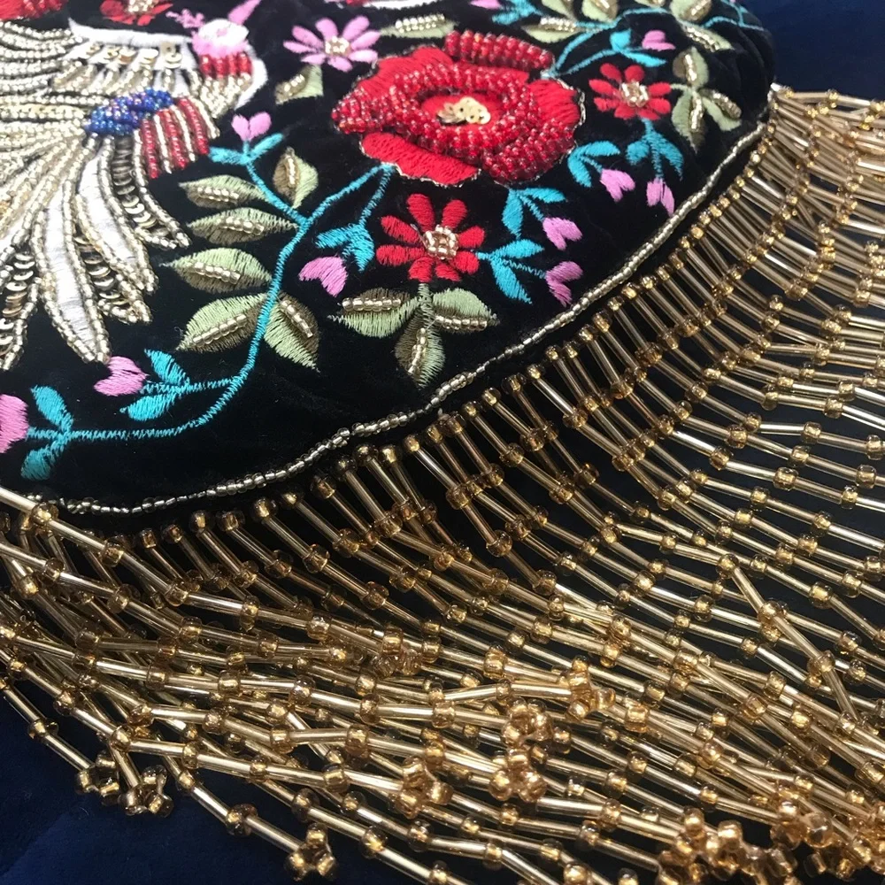 Ramla Embroidery Pouch Bag Womens Black Mumbai Handmade - Picture 6 of 15